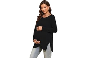 Smallshow Women's Maternity Shirts Side Split Long Sleeve Pregnancy Tops Clothes
