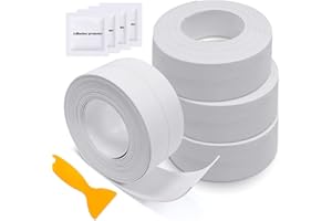 SENBALER 4 Rolls Bath Caulk Tape Waterproof Self Adhesive with Tool,Sealing Tape,Sealant Strips PVC for Kitchen Sinks,Bathroom Bathtub,Toilet (White)