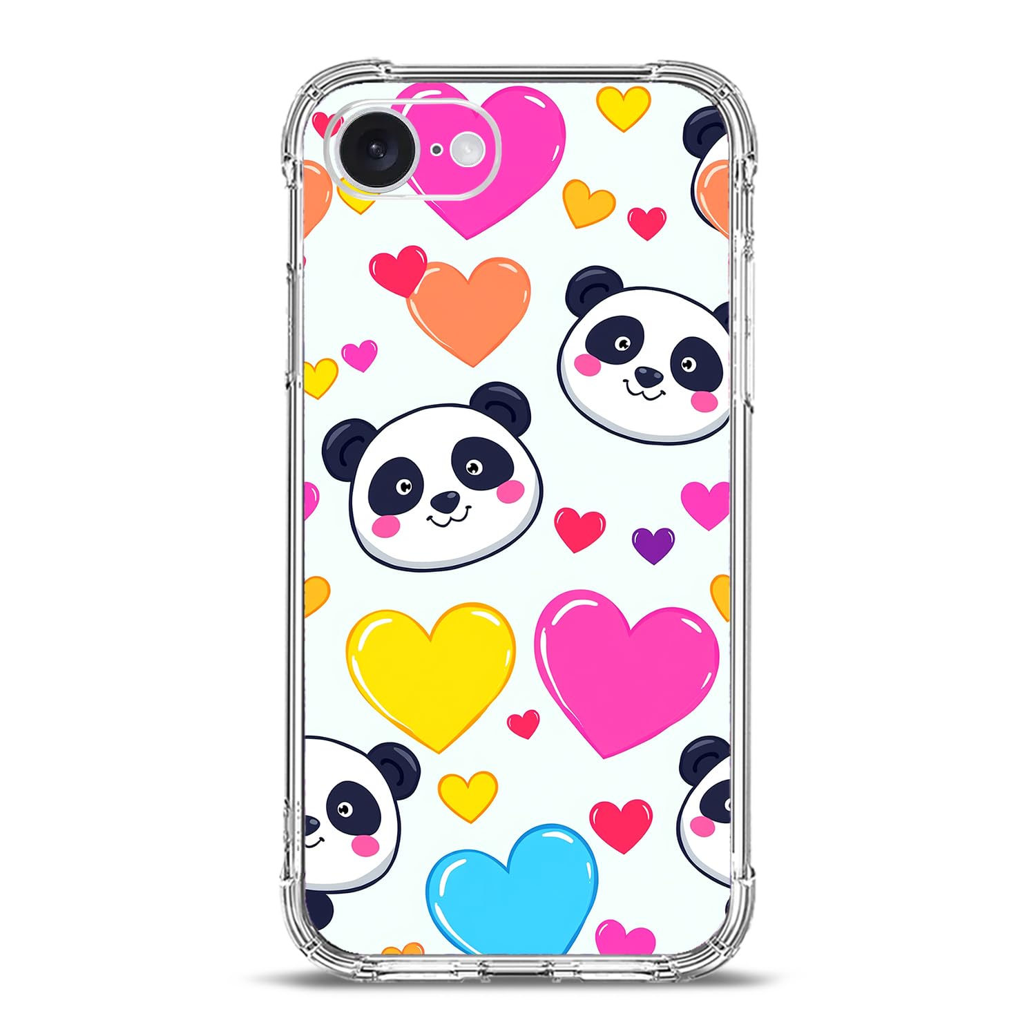 Beaucov Case for iPhone 17e/iPhone 16e,Cute Panda Colorful Love Heart Drop Protection Shockproof Case TPU Full Body Protective Scratch-Resistant Cover for iPhone 17e/iPhone 16e