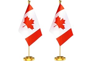 Canada Desk Small Flag Set 5x8 Inch ，Mini Canadian Desktop Table Banner with 12" Metal Pole Golden Base Durable Polyester Dec