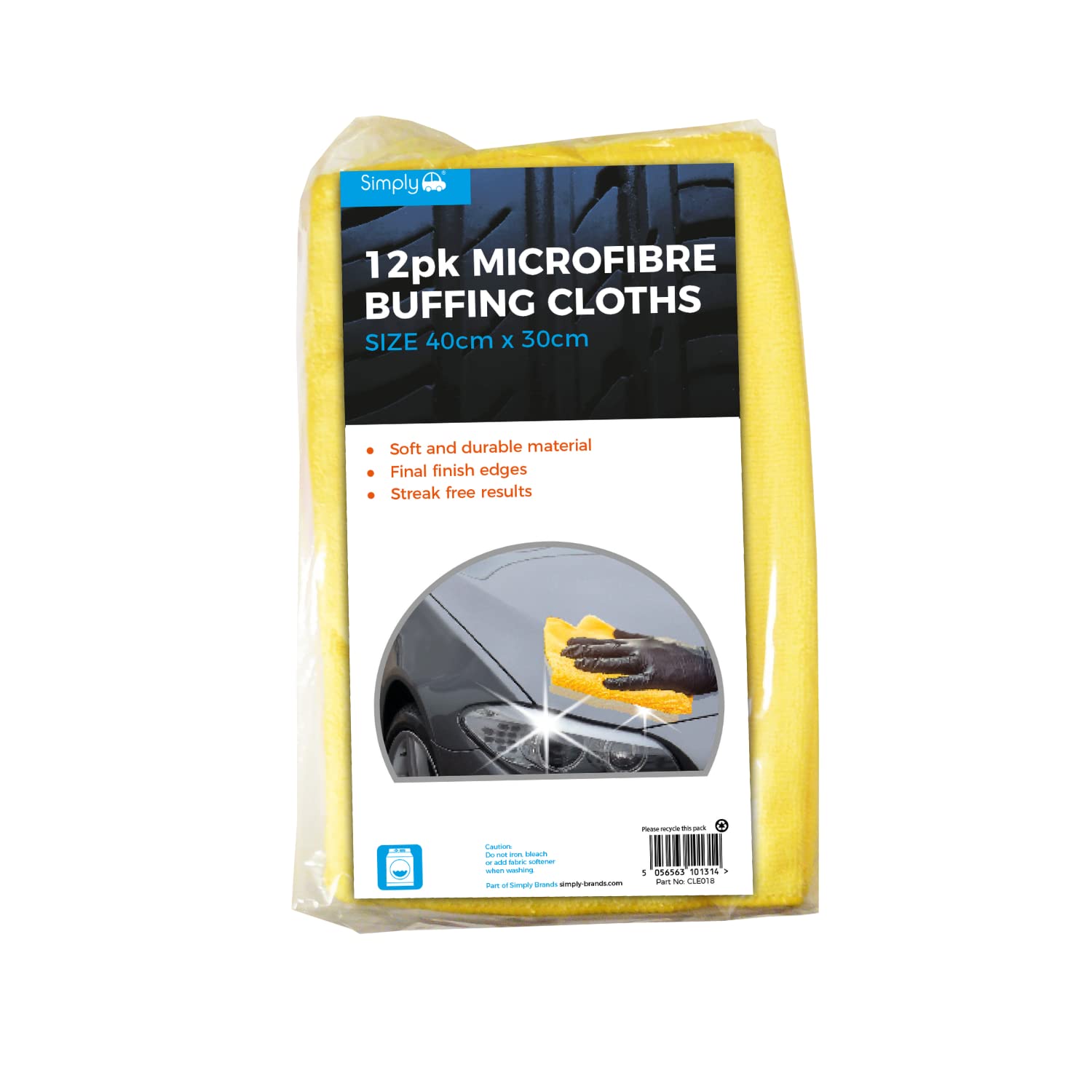 Simply CLE018 - Pack of 12 - Microfibre Buffing Clothes for Cleaning & Buffing - Soft & Durabe - Highly Absorbent - Streak & Lint Free - Eco Friendly