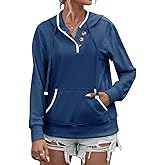 Half Hidden Women's Hoodies Casual Long Sleeve Hooded Sweatshirt Button Collar Drawstring Sweatshirt Pullover