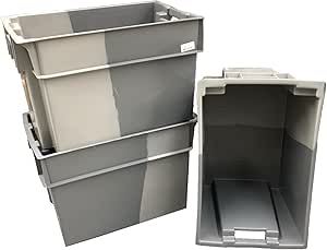 5 cajas de almacenamiento de plástico de 70 litros, color gris