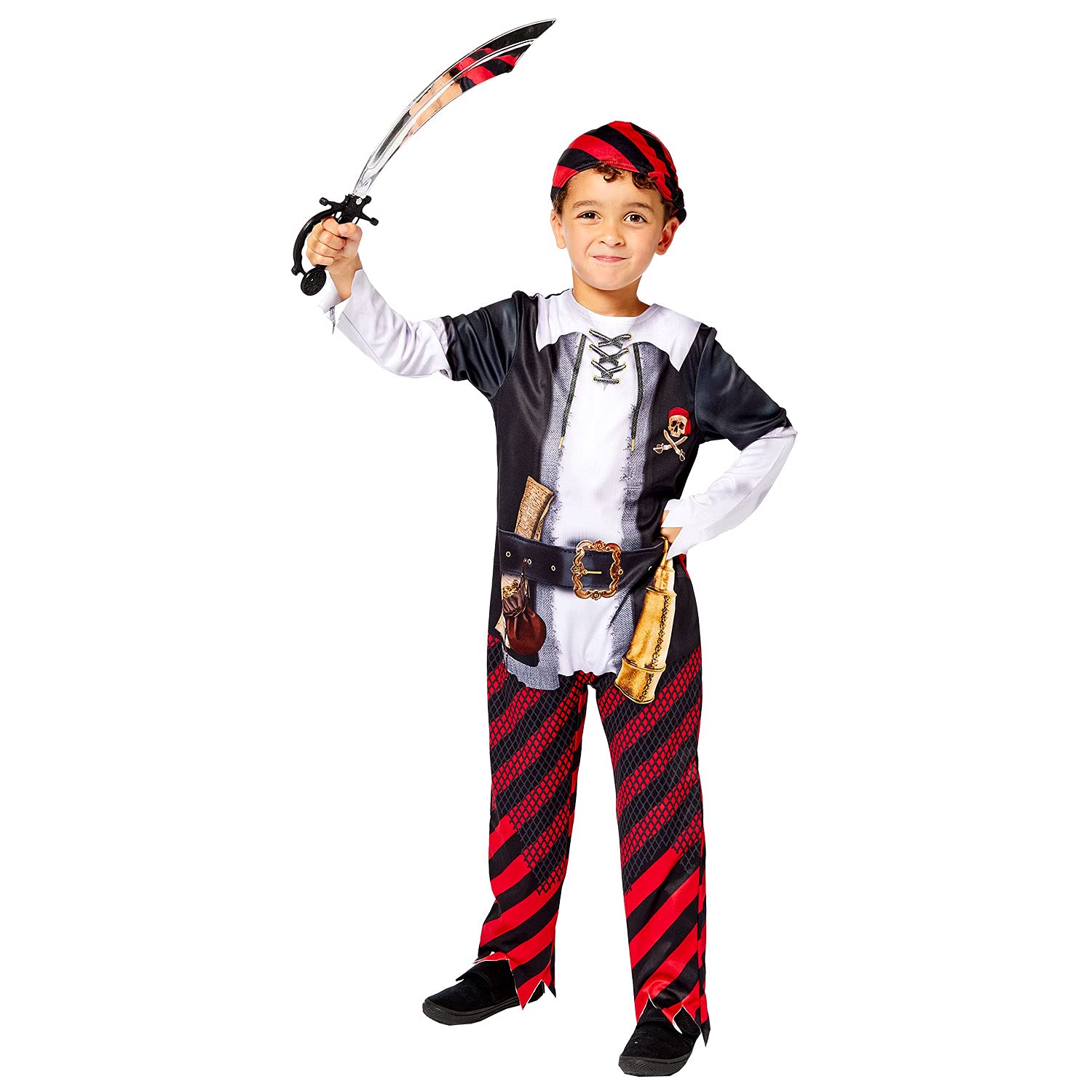 amscan 9910095 - Kids Sustainable Pirate Boy World Book Day Fancy Dress Costume Age: 3-4 Yrs, Black, Red