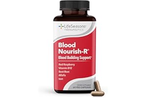 LifeSeasons Blood Nourish-R - Iron Deficiency Supplement - Supports Anemia, Fatigue, Paleness & Dizziness - No Constipation - Blood Building - Iron, Alfalfa, Raspberry & Vitamin B-12-60 Capsules