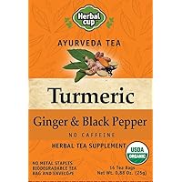 Herbal Cup Ayurveda Turmeric Tea, Organic Ginger & Black Pepper, No Caffeine Herbal Supplement (16 Count, Pack of 1)