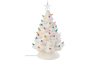 Creative Hobbies Ready to Paint Ceramic Bisque, Large 15.5" Christmas Tree & Base - Light Up! - Electrical Cord, Bulb, Multi-Colored Twists, & Star Included