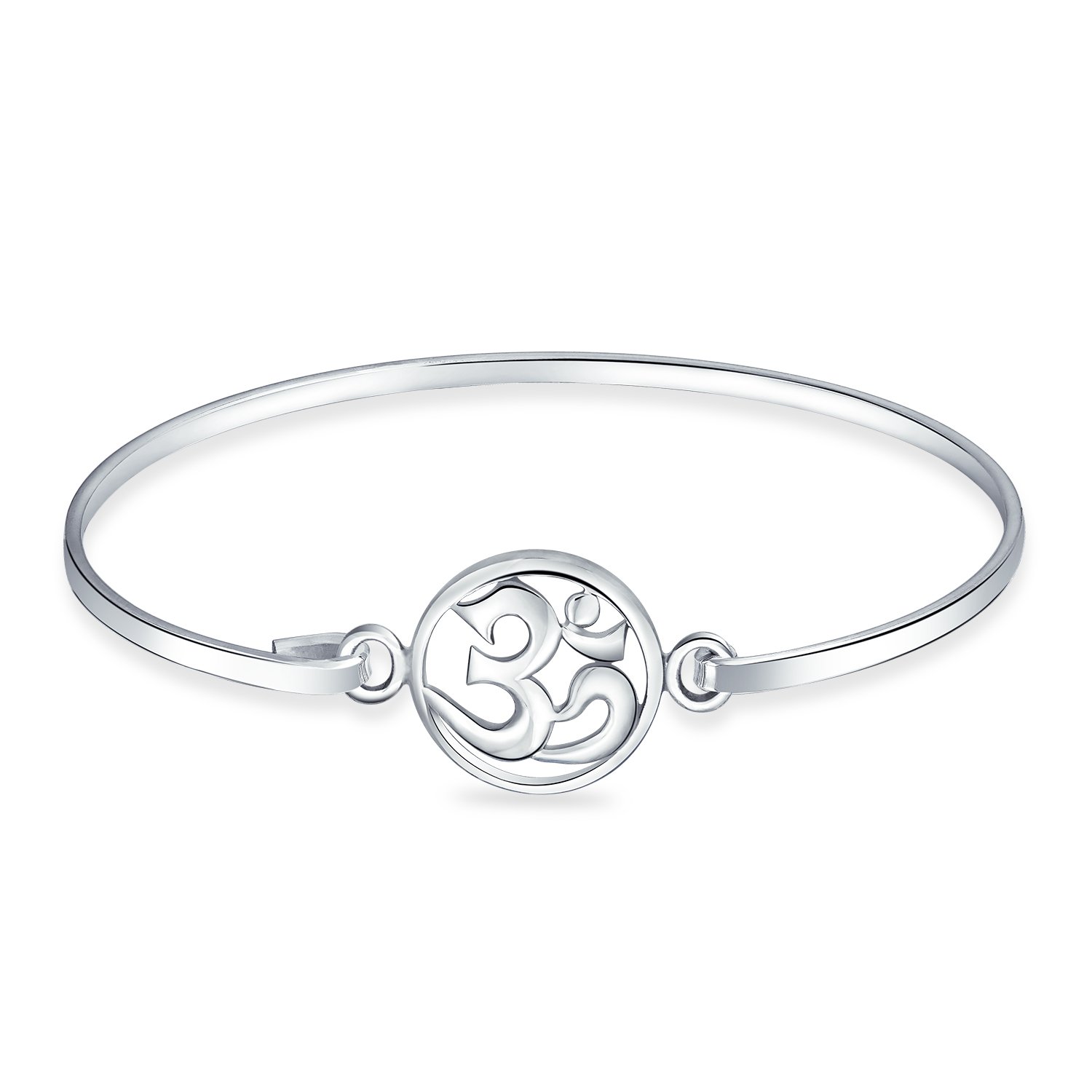 Bling Jewelry .925 Sterling Silver Aum Om Sanskrit Symbol Charm Yoga Spiritual Harmony Ohm Bangle Cuff Bracelet For Women