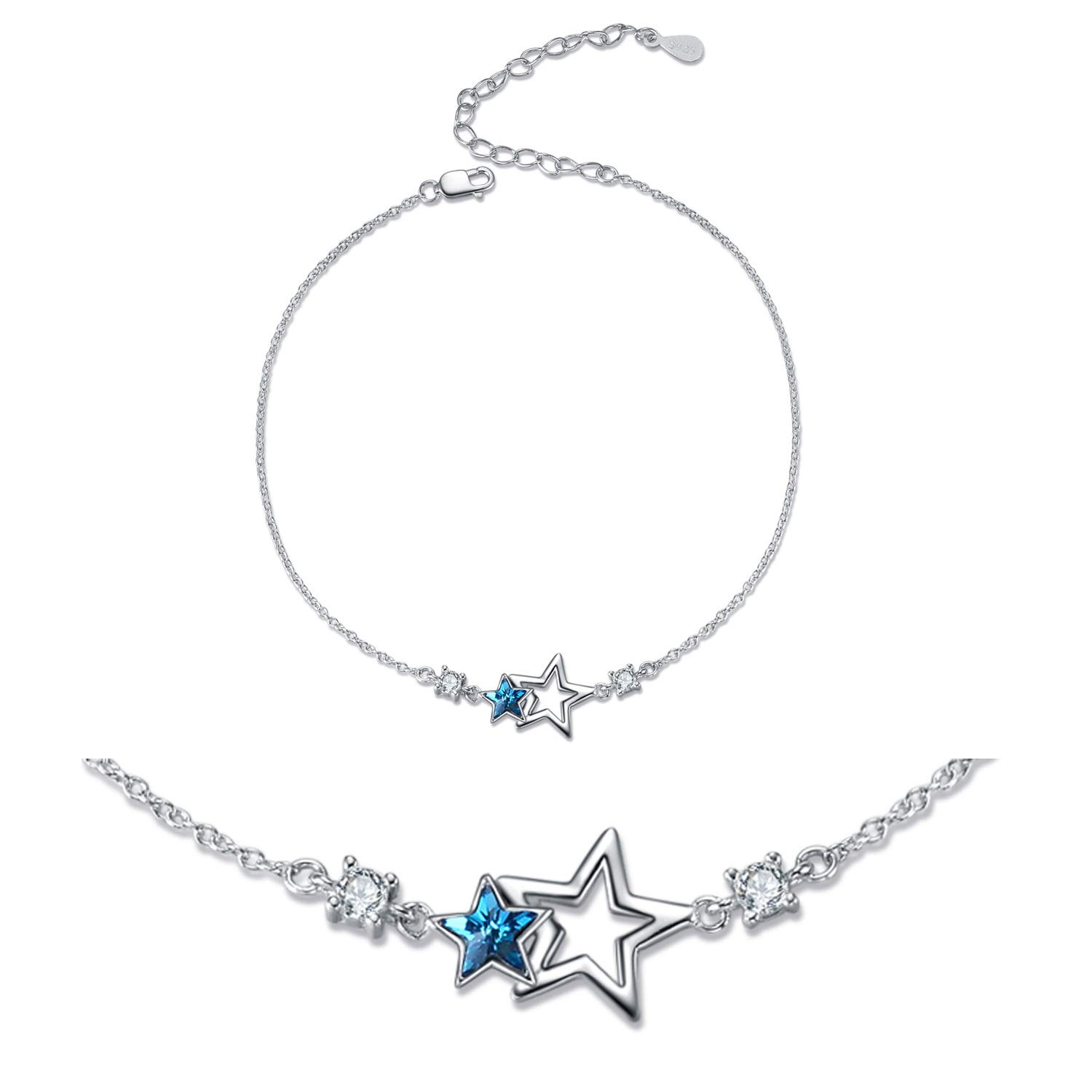 YAFEINI Star Anklet for Women 925 Sterling Silver silver Swarovski Ankle Bracelets for Women Girls Beach Link Chain Anklets