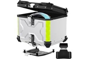 LESANM Motorcycle Top Case, [Heavy Duty] Aluminum Universal Motorbike Tail Box Trunk Tour Storage with Security Lock for Helmet Luggage, Waterproof Motorcycle Top Box with Back Cushion
