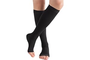 Bounfend® Compression Socks 20-30mmHg, Knee High Open Toe, Medical Grade Stockings for Women and Men,Varicose Vein Swollen Legs, Shin Splints, Nursing, Travel, Black L
