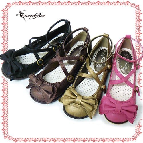 Amazon クイーンビー Ll 25 0 25 5 ブラック クラシカルロリータな装いに欠かせない クロスベルトのリボン付きぺたんこ パンプス ゴスロリシューズ パンプス