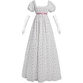 Nuoqi Regency Dresses for Women Floral Regency Era Dress Empire Waist Long Tea Party Dress