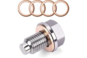 Miytsya Stainless Steel Sump Drain Nut Bolt, 1 PC M14x1.5 Magnetic Oil Drain Plug with 5 PCS Gaskets, Universal for Most Cars Ford Motorcycle Boat Leak-proof Replacement (Silver)