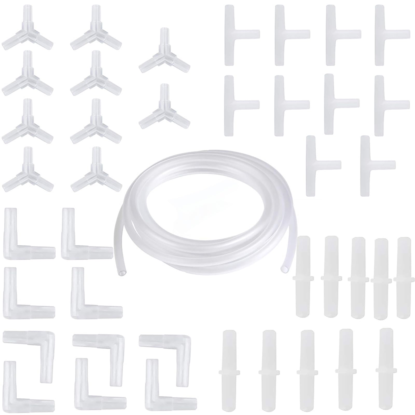 CTRICALVER air tube connector 40 pieces set Y type T type L type I type fitting branch connection 4 types aquarium plastic clear oxygen tube outer diameter 5mm inner diameter 4mm (5m)