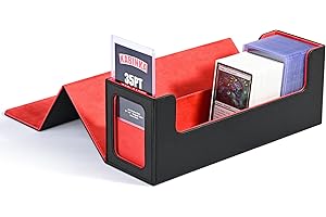 Kabinka Trading Card Storage Box with Display Window for TCG Sports Cards, MTG Card Deck Box with 35PT Toploader Fits 600+ Sleeved Cards, Card Storage Case for Magic Commander (Black&Red)