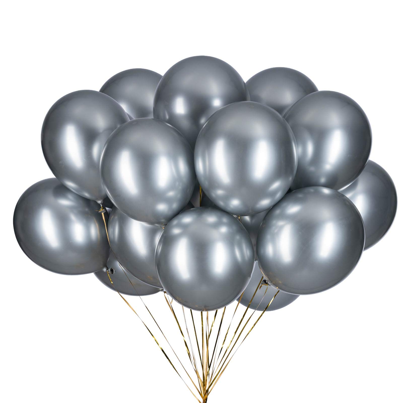 GAKA FAVOR 12inch 50 Pcs Silver Latex Metallic Balloons Thicken Helium Shiny Balloons For Weddings Birthdays Baby Shower Graduation Party Decorations Supplies