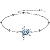 YFN Turtle Bracelet Blue Opal Sea Turtle Bracelet for Women Sterling Silver Adjustable Ocean Beach Hawaiian Turtles Jewelry Christmas Birthday Gifts