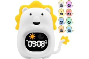 CCHKFEI Kids Alarm Clock, Rechargeable Night Light with 6 White Noise Sound Machine, Toddler Sleep Training Alarm with 8 Colors Night Light, Perfect Clock Gift for Kids Boys Girls.(Lion)
