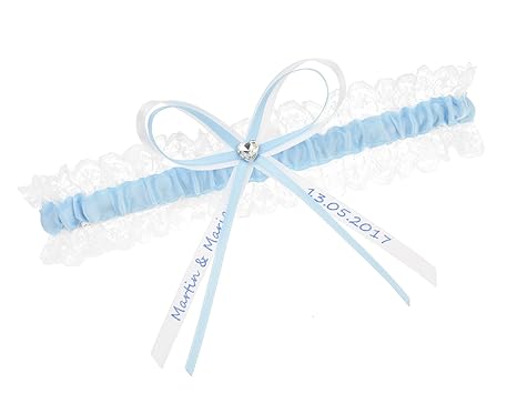 hochzeitsstrumpfband.de Strumpfband Blau - INDIVIDUELL BESCHRIFTET - Größe wählbar