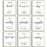 9Pcs Inspirational Wall Art Office Wall Decor Motivational UNFRAMED Posters Prints Positive Pictures Painting Greenery Affirmations Canvas For Bedroom,Living Room,Office,Classroom（8×10）