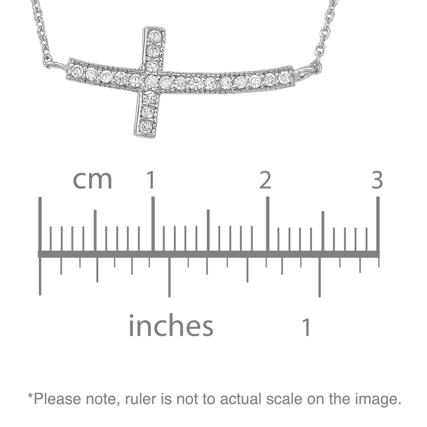 Spoil Cupid Rhodium-Plated Sterling Silver Cubic Zirconia Curved Sideways Cross Chain Necklace,18\