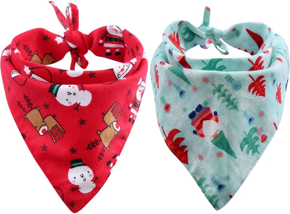 KZHAREEN 2 Pack Christmas Dog Bandana Reversible Triangle Bibs Scarf Accessories for Dogs Cats Pets Animals