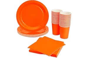 Serves 24 Orange Party Supplies with Paper Plates, Cups, and Napkins for Birthday, Picnic, Summer Events (72 Pieces)