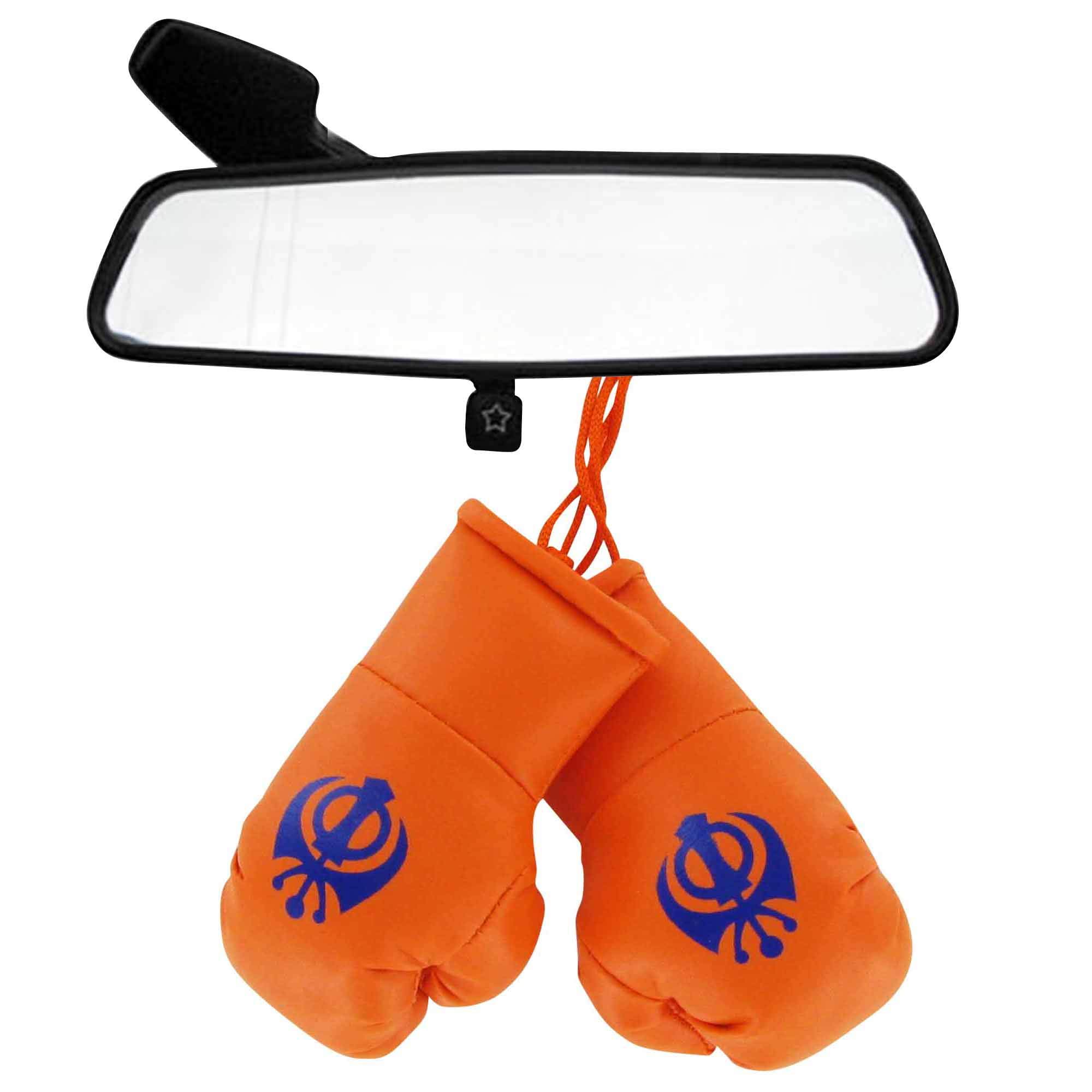 Sikh Khanda Mini Boxing Gloves for Cars or the Home, Sikh Souvenir for Car Rear View Mirror, Khanda Symbol Mini Gloves