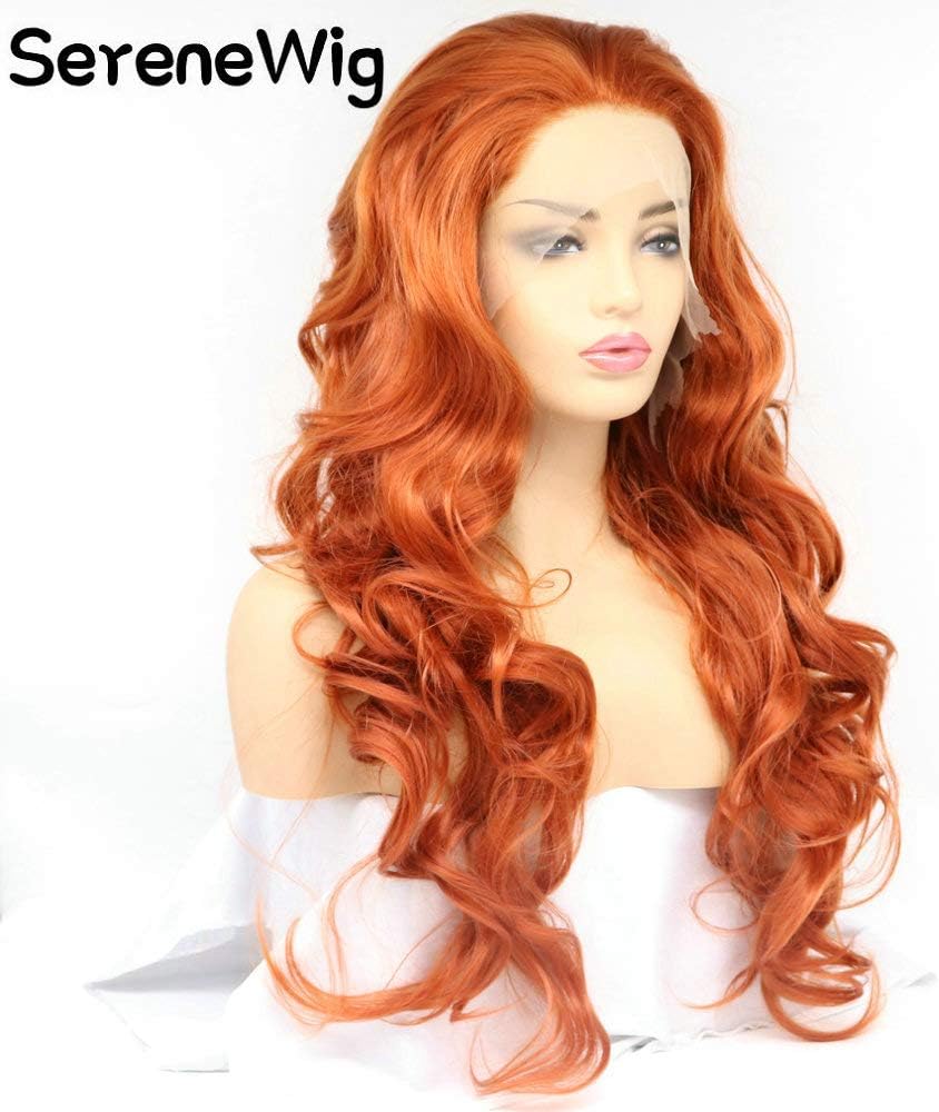 SereneWig 24Inches 360# Brick-red Wig Synthetic Lace Front Wigs for Women Bouncy Curl Heat Resistant Copper Red Color Replacement Wig Natural Hairline Free Part - Image 5