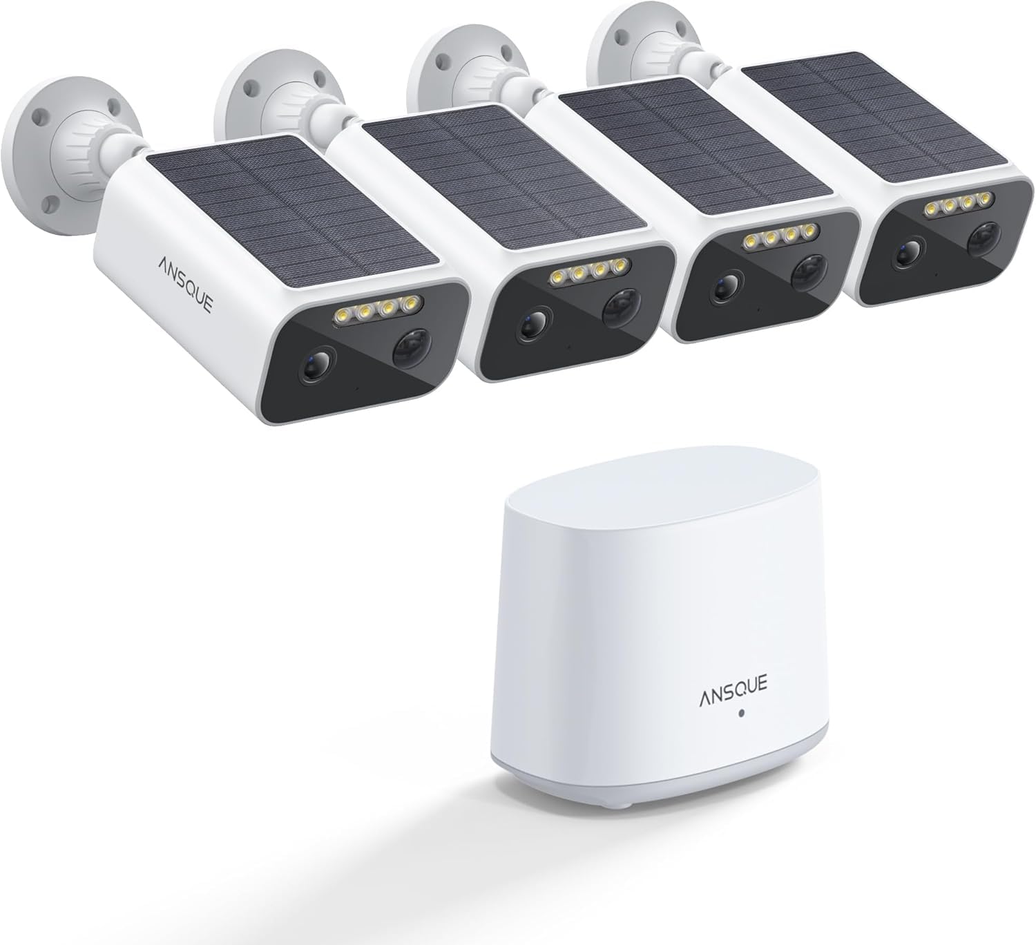 Photo 1 of ANSQUE 2K Security Cameras Wireless Outdoor, 4-Cam-Kit, Home Security Camera System with Solar Powered, 365-Day Battery Life, No Subscription Fee, Easy to Install, Color Night Vision, Local Storage