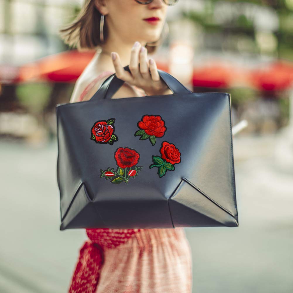 14PCS Flower Iron-on Patches, Embroidered Flower Rose Sew on Patch Applique Clothes Jackets Jeans Dress Hat DIY Accessory