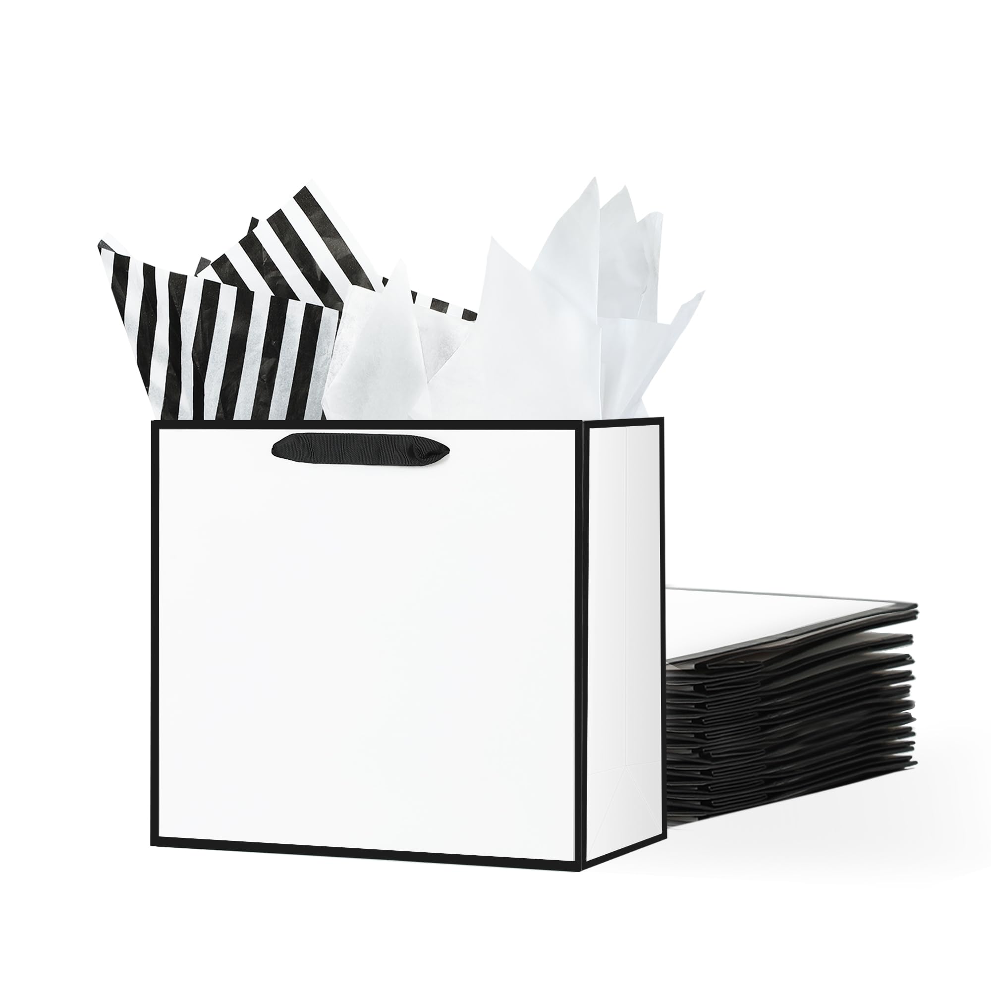 Offizon 6 Pack Gift Bags, 8.7 Inches White Gift Bag, Paper Bags with Gold Tissue Paper (22x10x18cm)