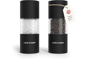 LARS NYSØM Salt and Pepper Grinder Set I Salt and Pepper Mills with Adjustable Ceramic Grinder 2 pieces I Manual Design Spice Mill Set (Carbon Black)