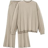 AmazingStar Womens Lounge Set 2025 Fall 2 Piece Outfits Long Sleeve Tops Wide Leg Long Pants Cozy Matching Sets Clothing