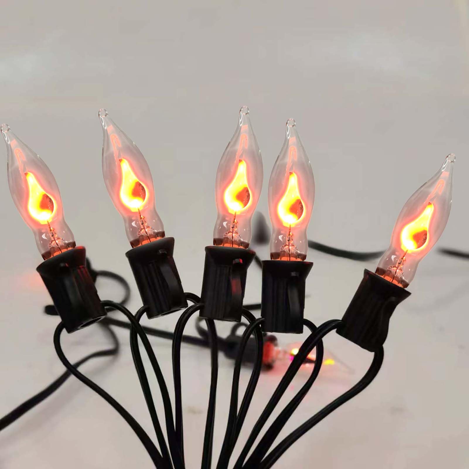 Photo 1 of Romasaty C18 Halloween Flicker Flame String Lights, 10FT Flickering Flame Shaped Bulb Dances with a Flickering Orange Glow, 1 Watt, 120 Volt, Black Wire