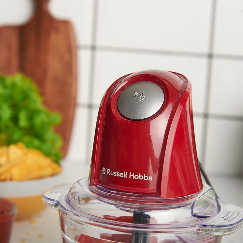 Russell Hobbs Zerkleinerer Elektrisch Mini [Glasbehälter mit Deckel] Desire Red (500ml, 2-flügeliges Edelstahlmesser, Mixer, Multi-& Universalzerkleinerer für Obst, Gemüse & Fleisch, 350W) 27132-56 4