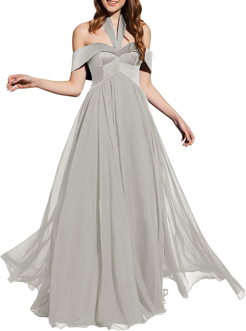 Halter Prom Dresses Long Chiffon Stain Wedding Party Dress