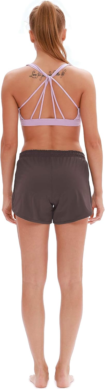 icyzone Workout Shorts Built-in Brief - Women's Gym Exercise Athletic Running Yoga Shorts: Clothing