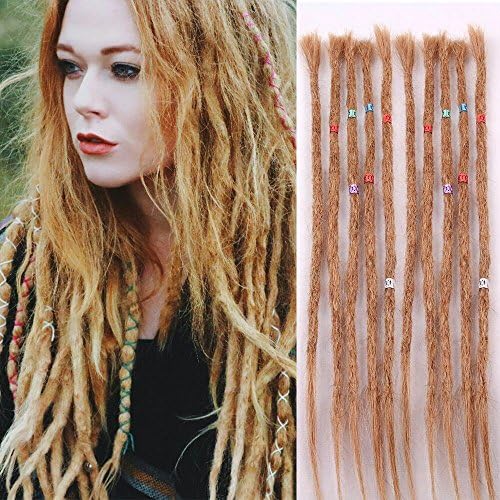 AOSOME Human Hair Dreads 20 inch 10 Strands Full Handmade Dreadlock Extensions Crochet Hair Light Brown Color