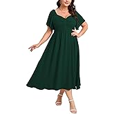 SCOMCHIC Women's Plus Size Maxi Dress Summer Short Sleeve Sweetheart Neckline A Line Wedding Guest Cocktail Dresses