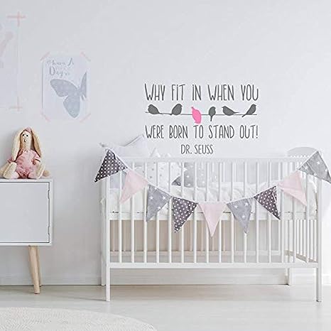 Amazon Com Why Fit In When You Were Born To Stand Out Dr Seuss Nursery Quote Wall Decal Kids Wall Decal Wall Decal Kids Room Playroom Nursery Decor Home Kitchen