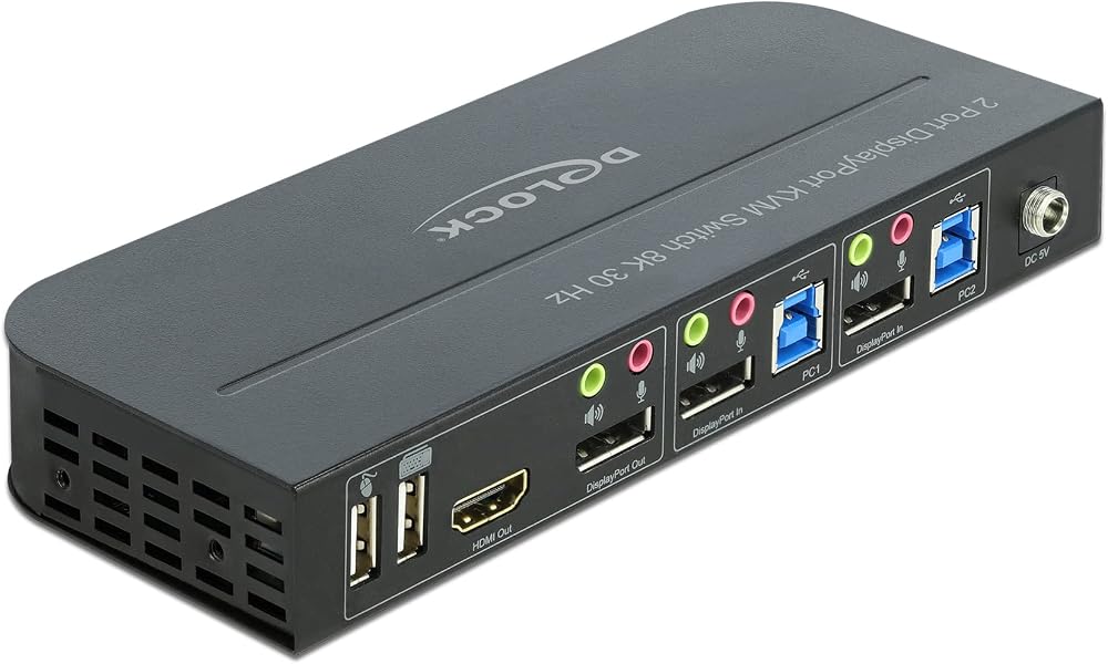 DeLOCK DisplayPort 1.4 KVM Switch 8K 30Hz USB 3.0 Audio 2 Port
