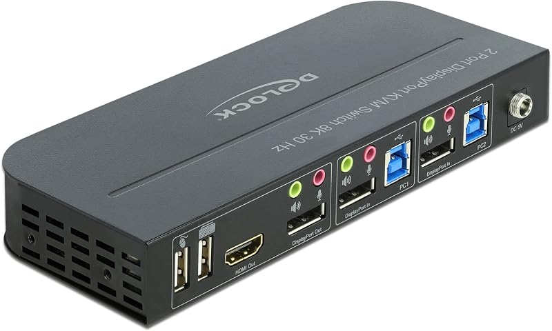 DeLOCK DisplayPort 1.4 KVM Switch 8K 30Hz USB 3.0 Audio 2 Port