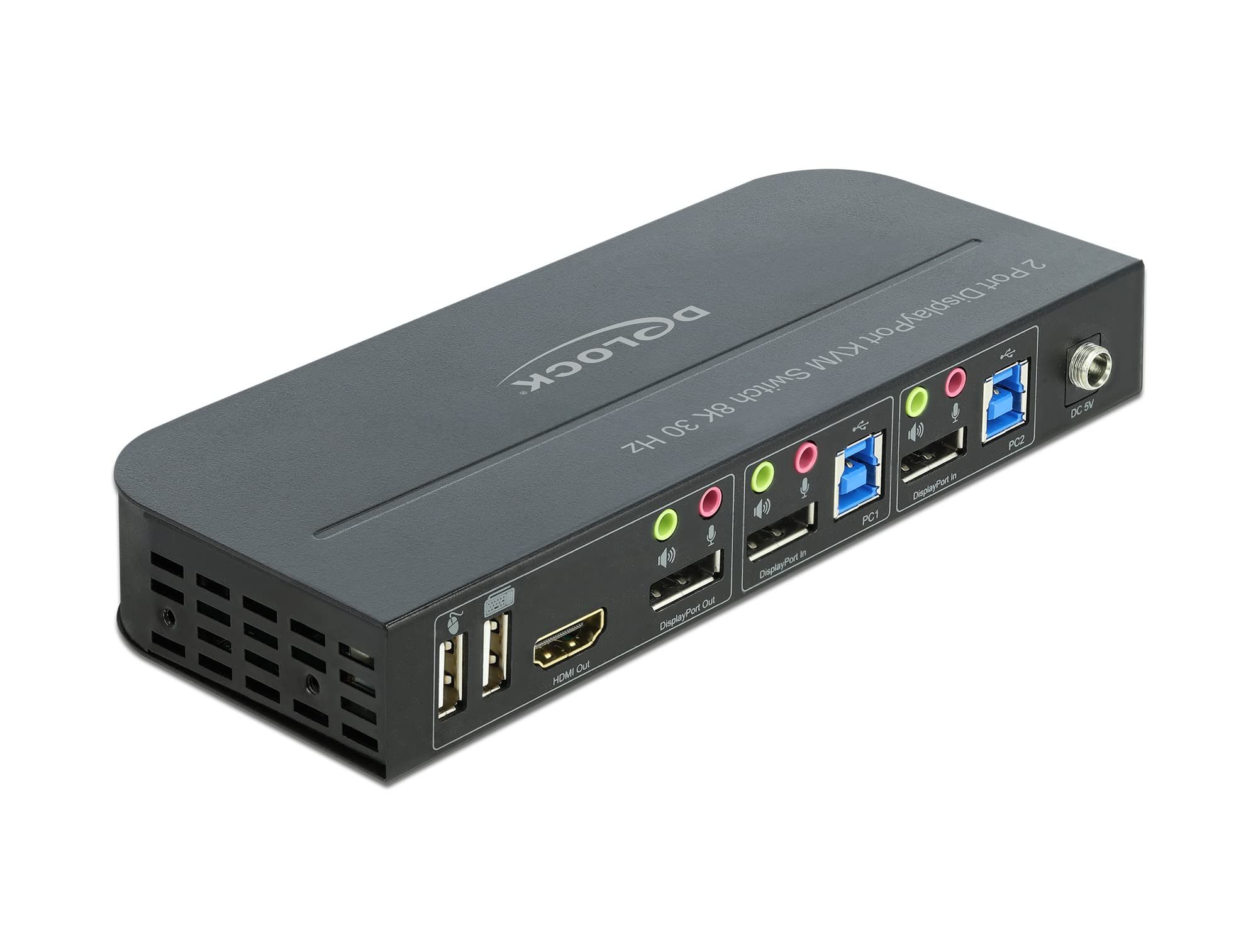 Delock 11482 DisplayPort 1.4 KVM Switch 8K 30 Hz with USB 3.0 and Audio - KVM-/Audio-/USB-Switch - 2 Anschlüsse