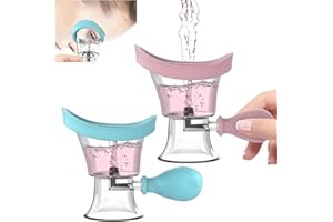 CANIPHA 2Pcs Eye Wash Cup, Eye Wash Cleaner Kit Manual Air Pressure Eye Cleaning Cup Tool Eye Rinse Clean Makeup Irritants, Silicone Eye Bath Cup with Storage Container Soothing Tired Eyes (Blue, Pink)
