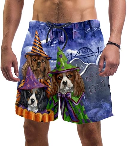 LORVIES Casa encantada de Cavalier King Charles Shorts de Playa para
