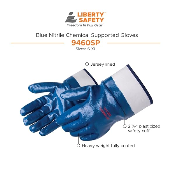LIBERTY GLOVE & SAFETY 9460SP FULLY COATED NITRILE GLOVES WITH 2-1/2″ SAFETY CUFF, JERSEY LINED, ABRASION-RESISTANT GRIP, INDUSTRIAL WORK GLOVES | BLUE, X-LARGE, PACK OF 12
