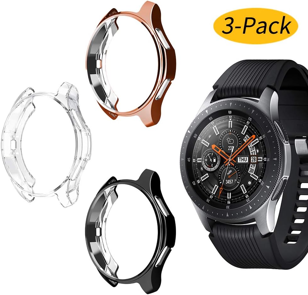 Ansblue 3 Pack Compatible with Samsung Galaxy Watch 46mm/Gear S3 Frontier Case, Soft TPU Slim Plated Case Anti-Shock Cover All-Around Protective Bumper Shell for Galaxy Watch 46mm