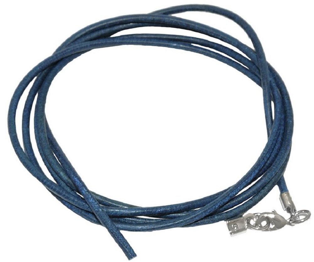 unbespielt Leather Cord Necklace for Pendant Blue Men Women Lobster Clasp Silver Colored 1 m x 2 mm Shortenable